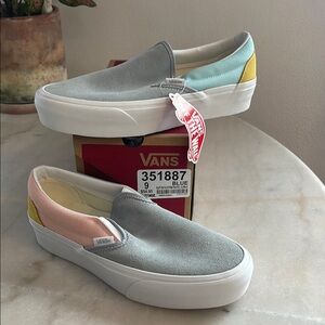 Vans Gray and Blue Slip-On Sneakers